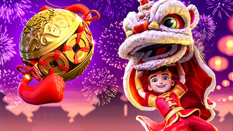 "Prosperity Lion PG Soft Slot – Enjoy vibrant visuals, wild symbols, and free spins in this festive slot game."